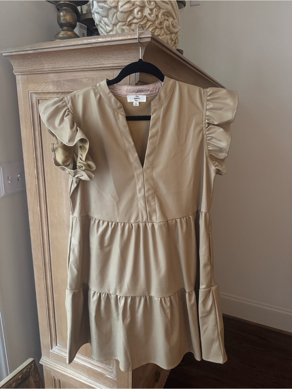 Entro Ruffled Sleeve Tiered Mini Dress - Tan